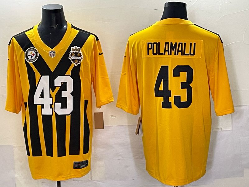 Men 2025 Nike Pittsburgh Steelers #43 Polamalu yellow Retro Limited NFL Jersey style 03